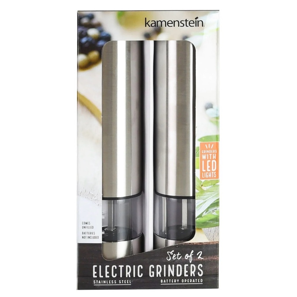 Kamenstein Electric Stainless Steel Salt and Pepper Grinder Set of 2 NEW!!!